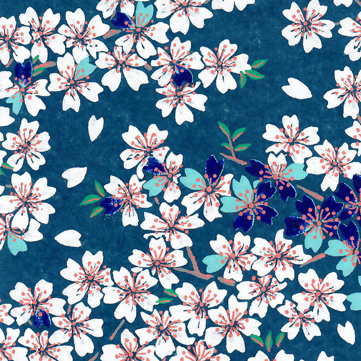 Carnet Papier Japonais - Fleurs de Cerisier - Bleu Foncé - M621