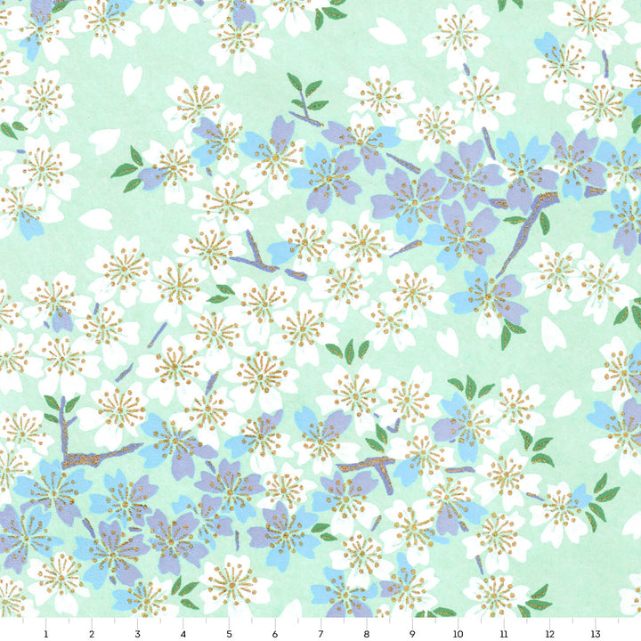 Papier Japonais - Fleurs de Cerisier - Vert d'Eau, Bleu et Mauve - M626