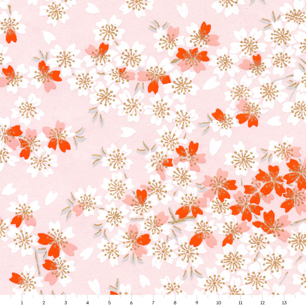 Papier Japonais - Fleurs de Cerisier - Rose Pâle, Corail et Blanc - M656
