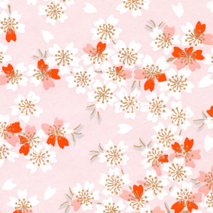 Papier Japonais - Fleurs de Cerisier - Rose Pâle, Corail et Blanc - M656