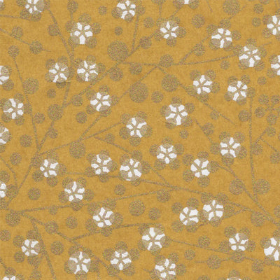 Papier Japonais - Fleurs et Branches Or - Fond Moutarde - M704-Papier japonais-AdelineKlam