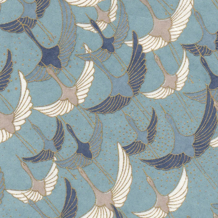 Boîte à Mouchoirs - Envolée de Grues - Bleu, Bleu Foncé et Taupe - M752