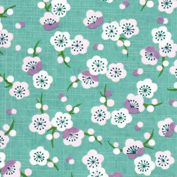 Petit & Grand vide-poches - Papier Japonais - Fleurs de pruniers rétros - Menthe foncé et Rose pâle - M790