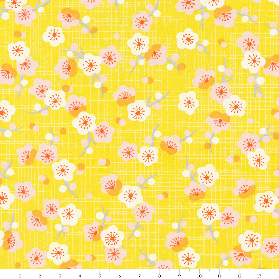 Papier Japonais - Fleurs de Prunier Rétro - Jaune et Rose pâle - M796