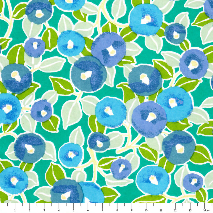 Papier Japonais - Camélias - Vert Clair, Foncé et Menthe, Bleu Moyen et Gris - M798