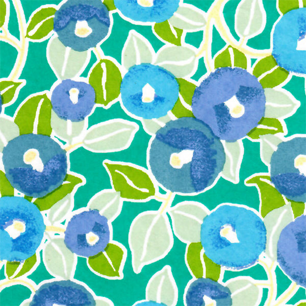 Papier Japonais - Camélias - Bleu, Mauve et Vert - M798-Papier japonais-AdelineKlam