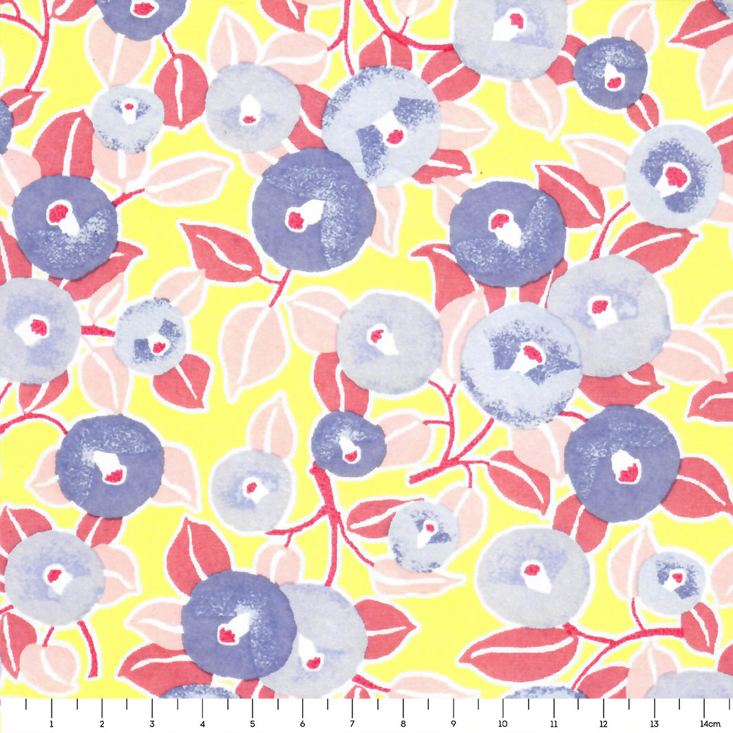 Papier Japonais - Camélias - Jaune, Rose Clair et Moyen, Bleu Violet - M804