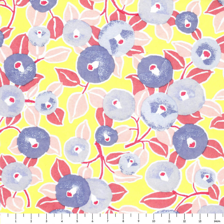 Papier Japonais - Camélias - Jaune, Rose Clair et Moyen, Bleu Violet - M804