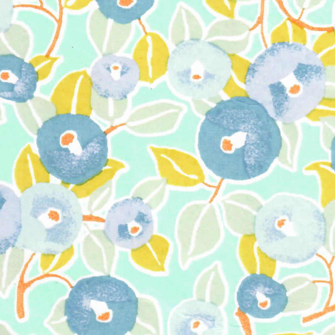 Applique murale japonaise - Camélias - Vert d'eau et Anis, Bleu et Lavande - M806