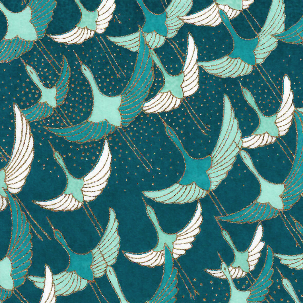 Papier Japonais - Envolée de grue - Bleu Canard - M826-Papier japonais-AdelineKlam
