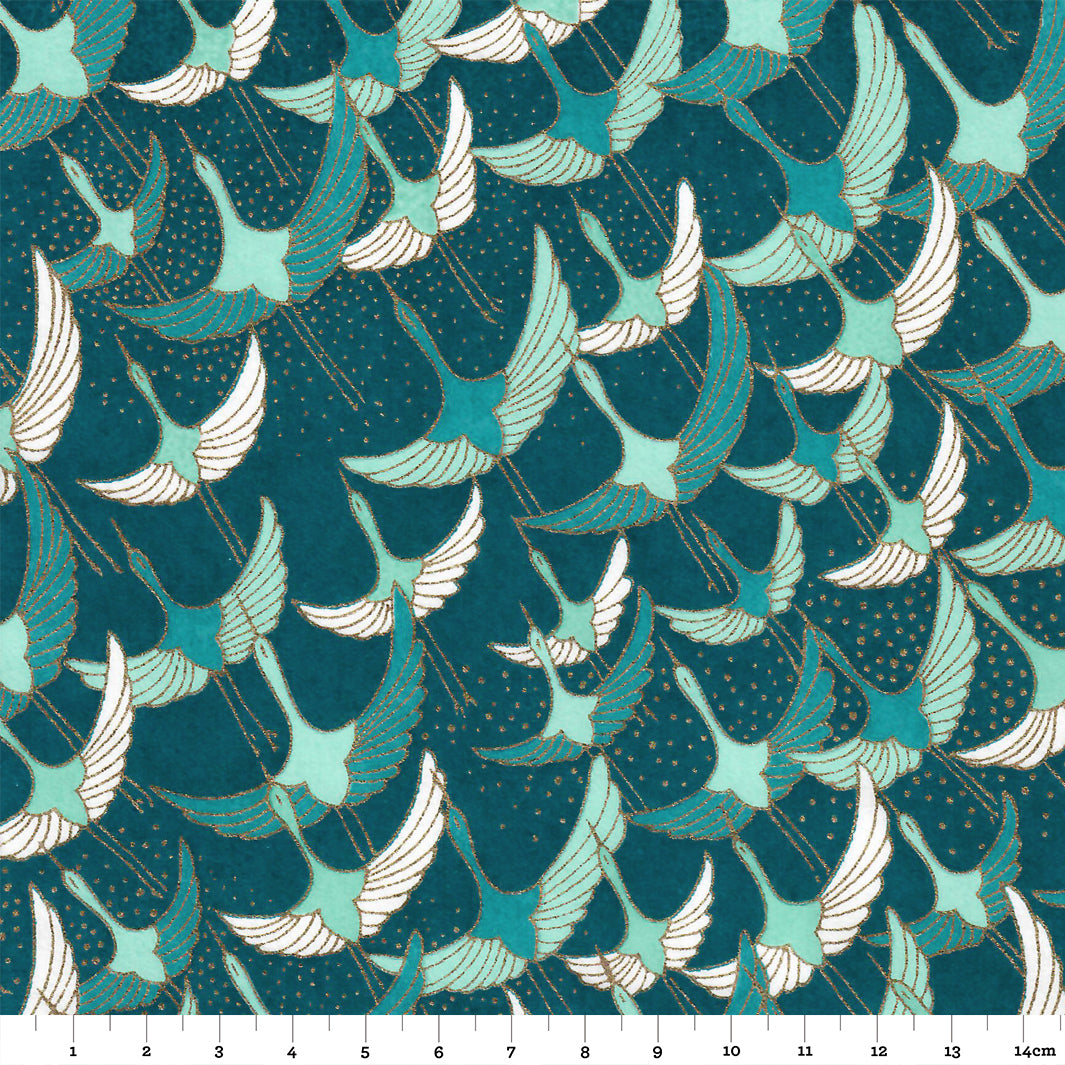 Papier Japonais - Envolée de grue - Bleu Canard - M826-Papier japonais-AdelineKlam