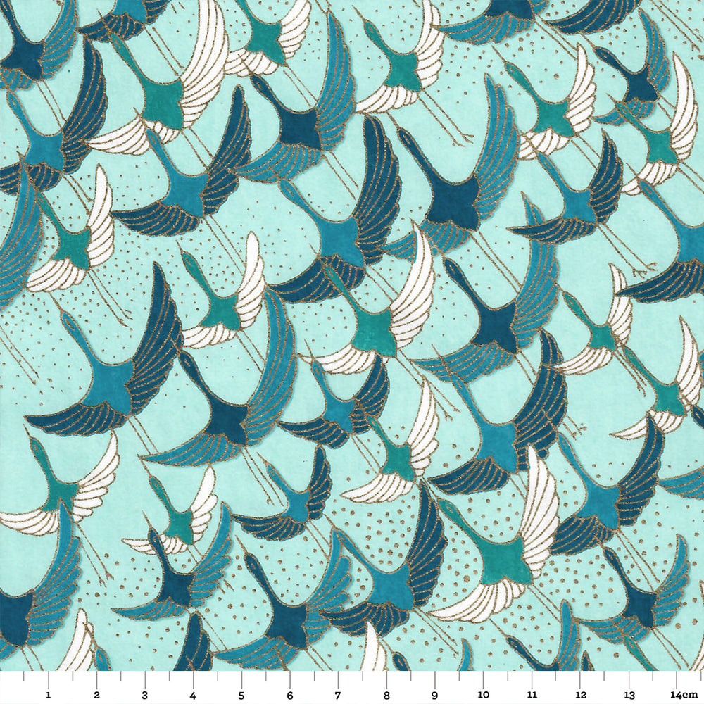 Papier Japonais - Envolée de grue - Vert d'eau - M827-Papier japonais-AdelineKlam