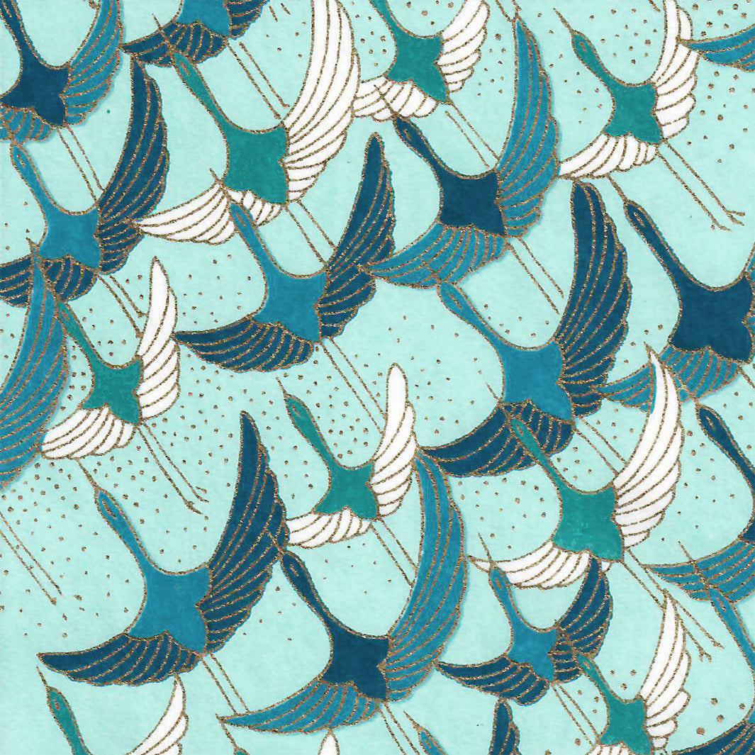 Papier Japonais - Envolée de grue - Vert d'eau - M827-Papier japonais-AdelineKlam