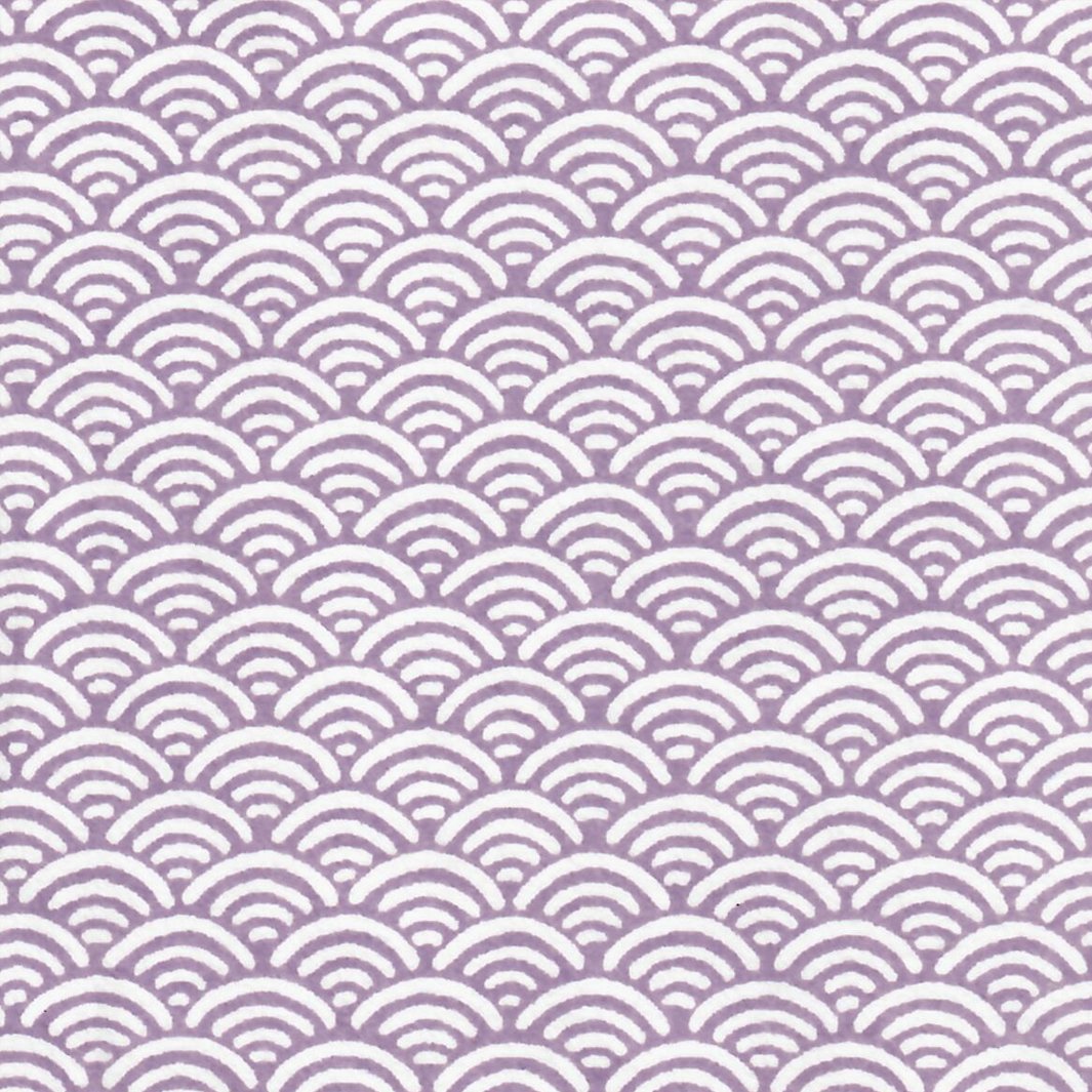Abat-jour japonais cylindrique 3 bandes - Vagues Mauves & Fleurs de Cerisier Blanches, Fond Vert d'eau - M833 et M626