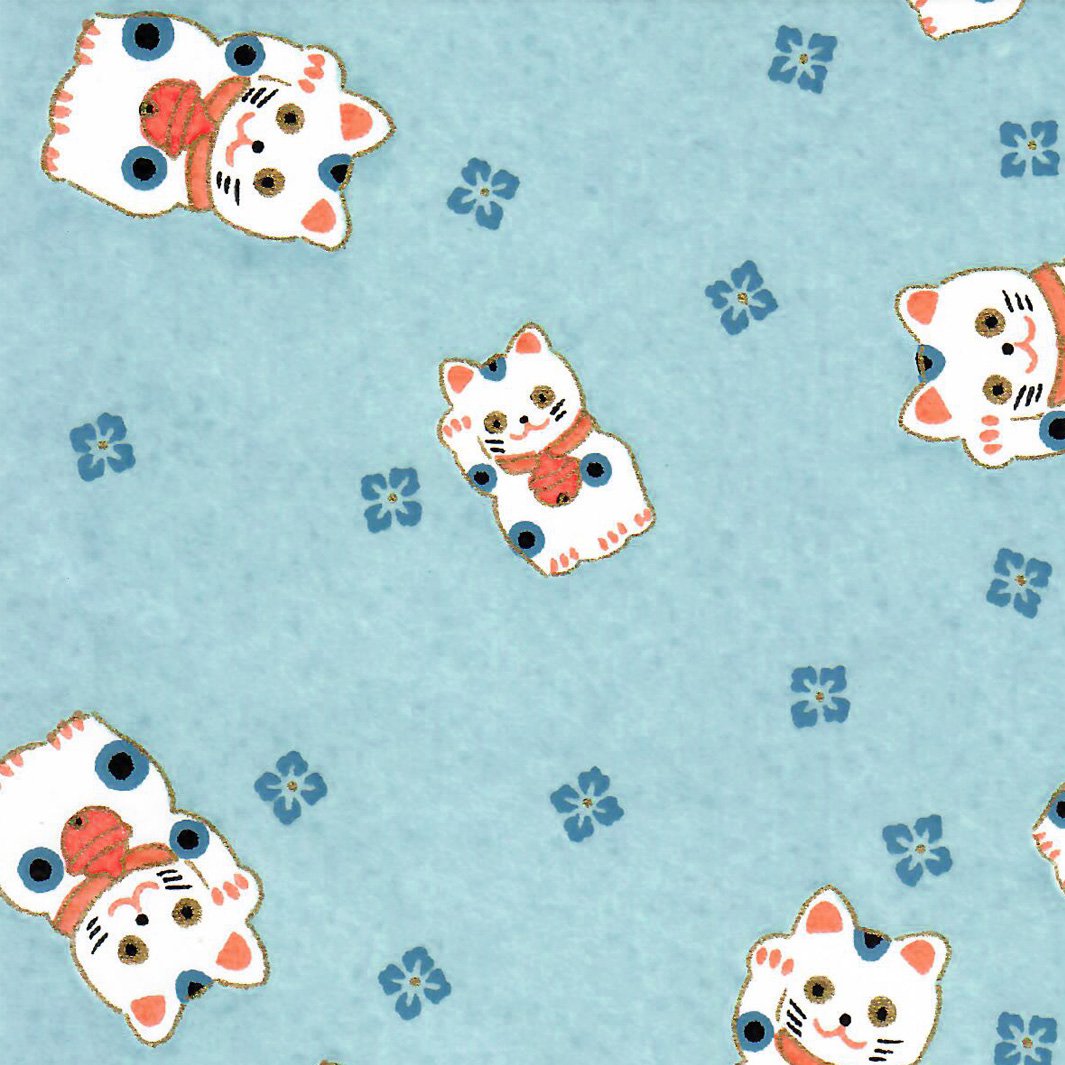 Boîte à Mouchoirs - Maneki Neko - Bleu Gris Clair et Foncé, Corail  - M840