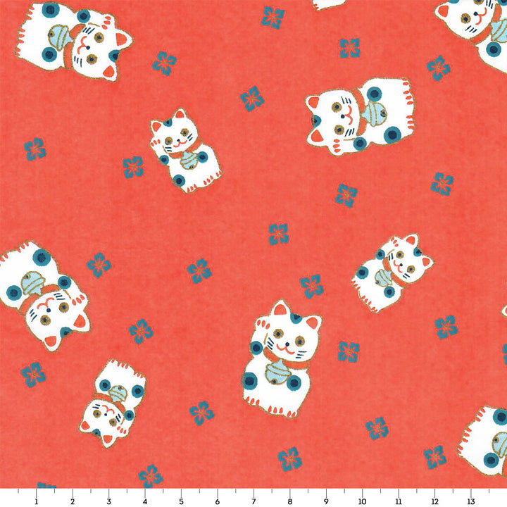 Papier Japonais - Maneki Neko - Rouge Orangé - M843