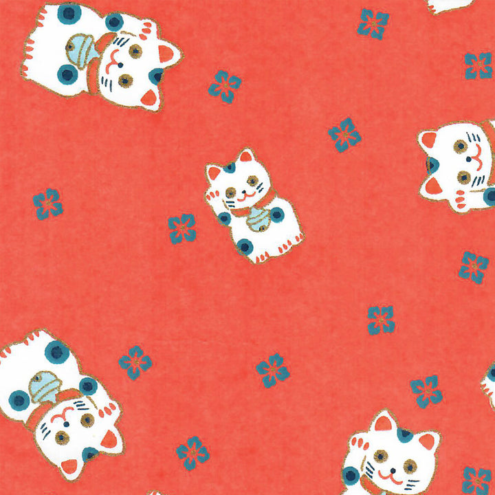 Papier Japonais - Maneki Neko - Rouge Orangé - M843