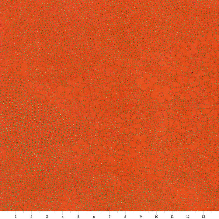 Papier Japonais - Paysage en Pointillés - Rouge Orange et Or - M846