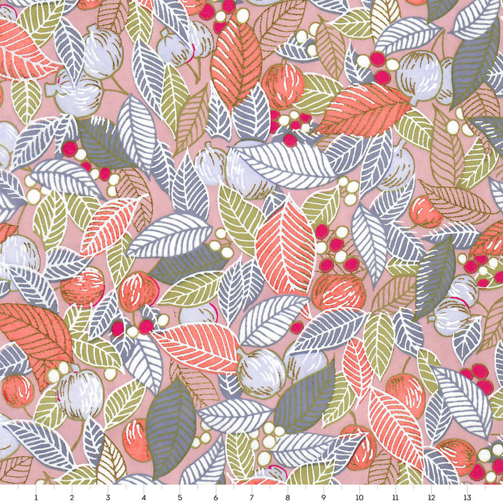 Papier Japonais - Feuilles, Baies et Fruits - Saumon, Orange et Mauve - M852