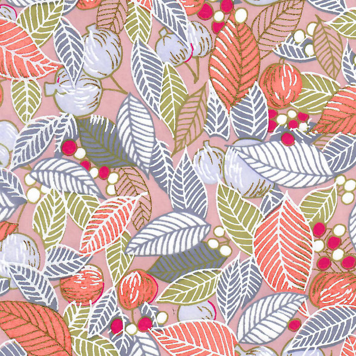 Papier Japonais - Feuilles, Baies et Fruits - Saumon, Orange et Mauve - M852