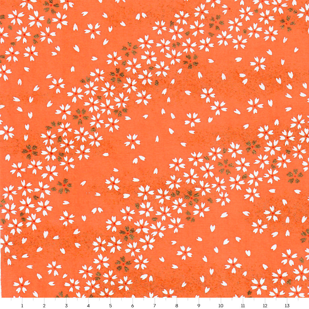 Papier Japonais - Fleurs au Vent - Orange Corail - M866