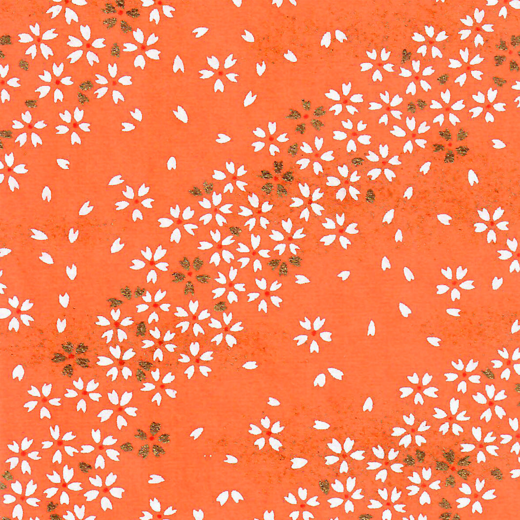 Papier Japonais - Fleurs au Vent - Orange Corail - M866