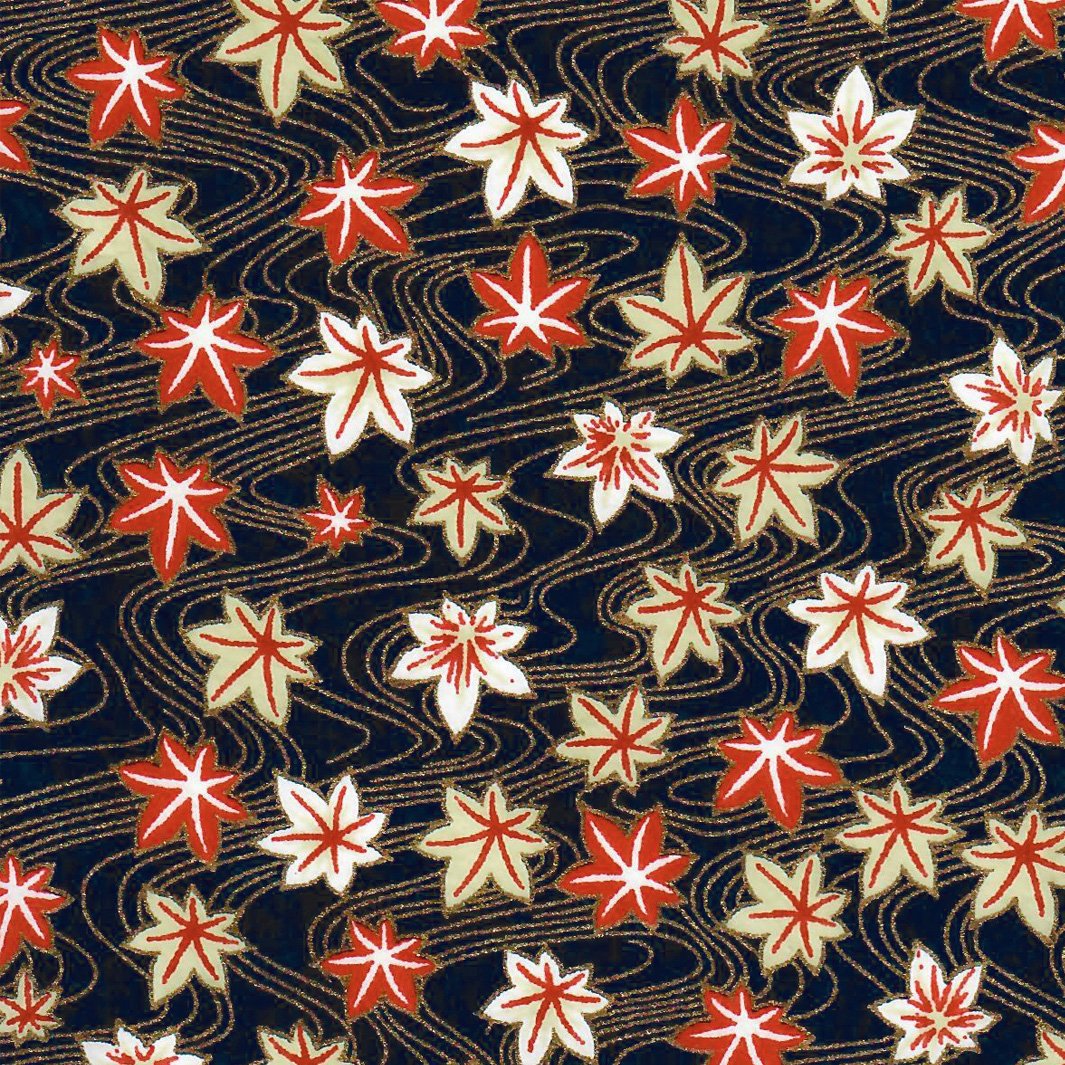 Boîte à Thé - Feuilles d'Érable au Vent - Bleu Foncé, Rouges, Jaune Pâle et Blanc - M867