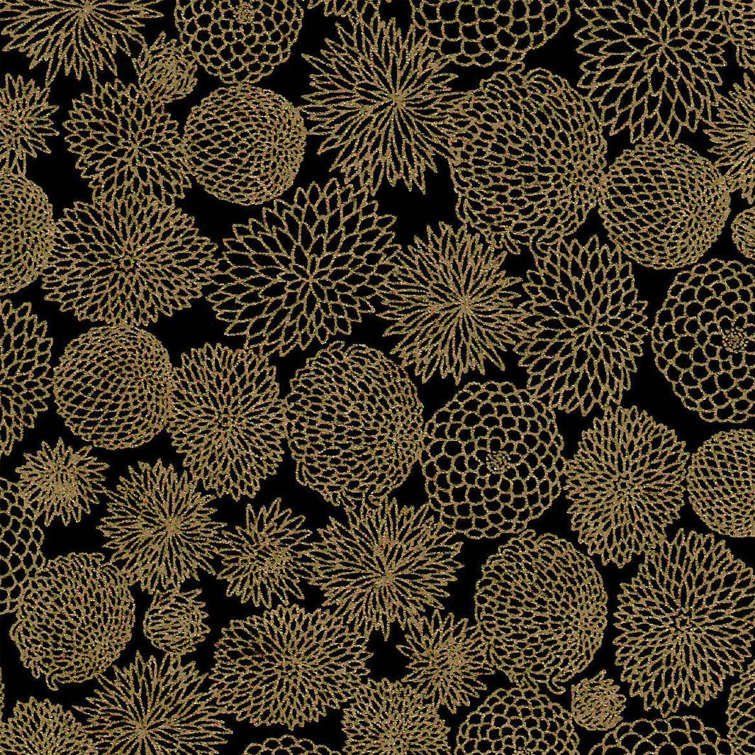 Boîte à Thé Cylindre - Fleurs Pompons - Noir et Or - M869