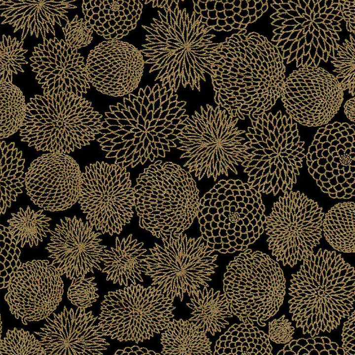 Boîte à Thé Cylindre - Fleurs Pompons - Noir et Or - M869