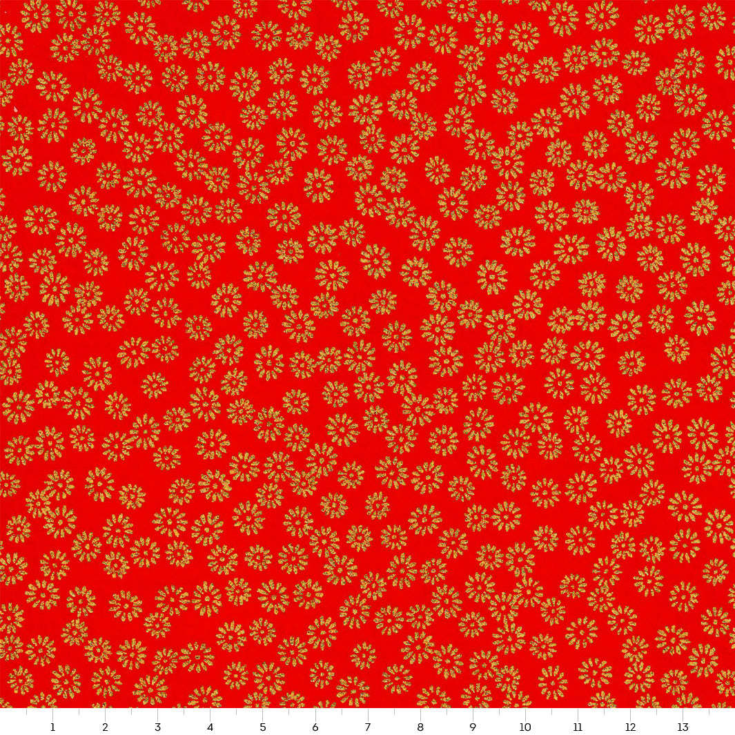 Papier Japonais - Semi de Fleurs - Rouge et Or - M875