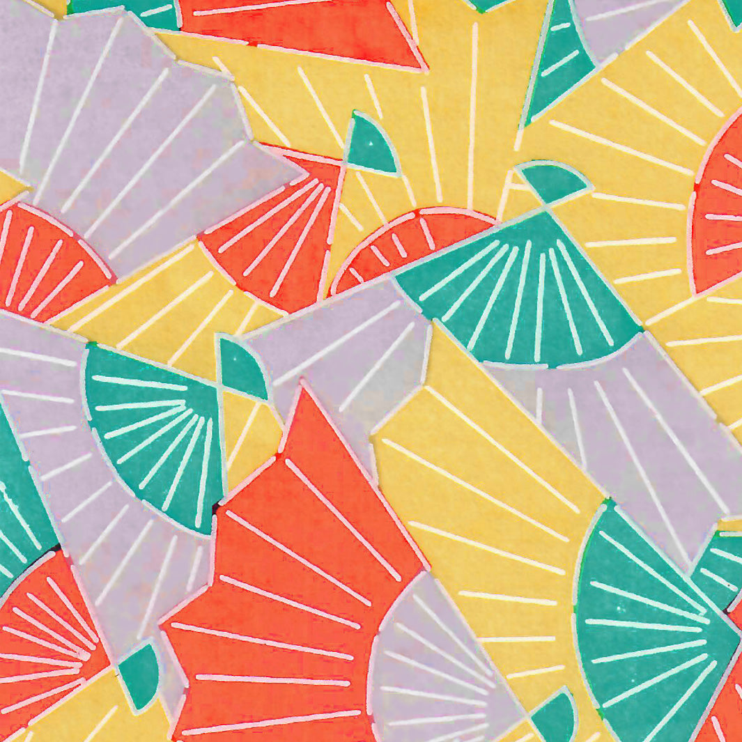 Applique murale japonais - Éventails Graphiques - Jaune, Mauve Pâle, Turquoise et Orange Vif - M881