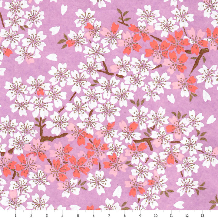 Papier Japonais - Fleurs de Cerisier - Violet Mauve, Corail, Rose et Blanc - M884