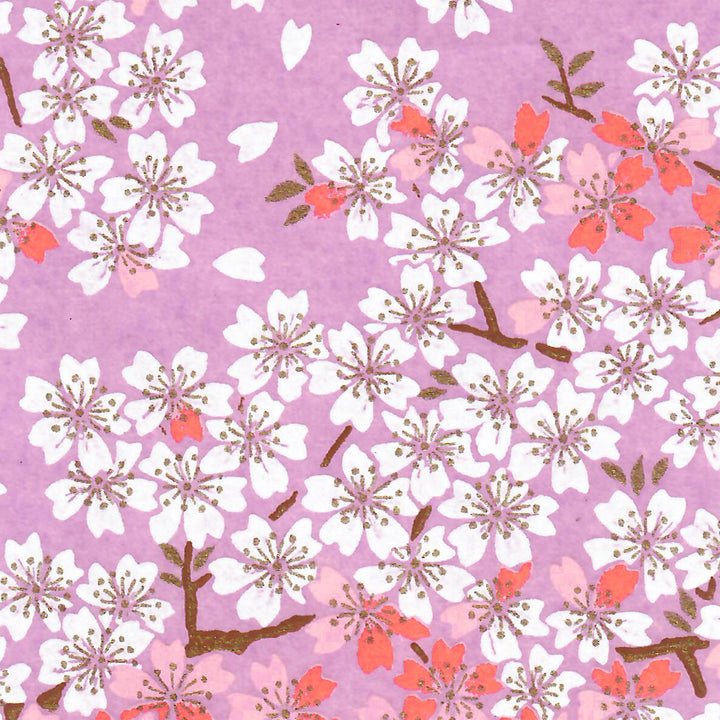 Papier Japonais - Fleurs de Cerisier - Violet Mauve, Corail, Rose et Blanc - M884