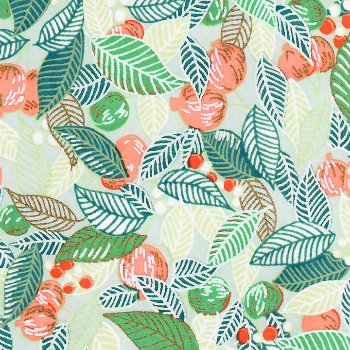 Papier Japonais - Feuilles, Baies et Fruits - Vert d'Eau, Vert Mousse et Corail - M888