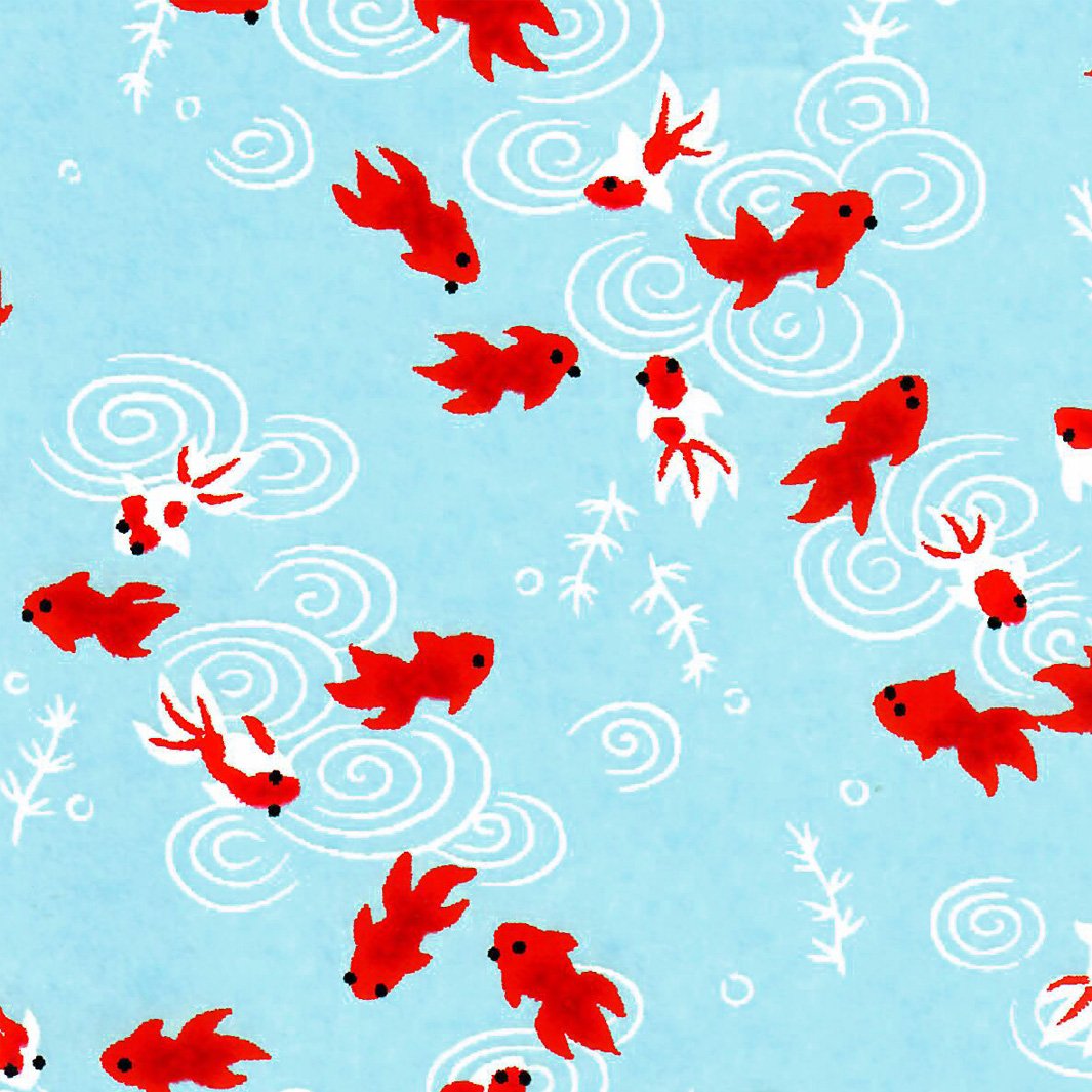 Pot à crayons prisme - Papier Japonais - Poissons - Bleu Ciel et Rouge - M890