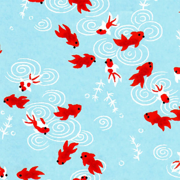 Pot à crayons prisme - Papier Japonais - Poissons - Bleu Ciel et Rouge - M890