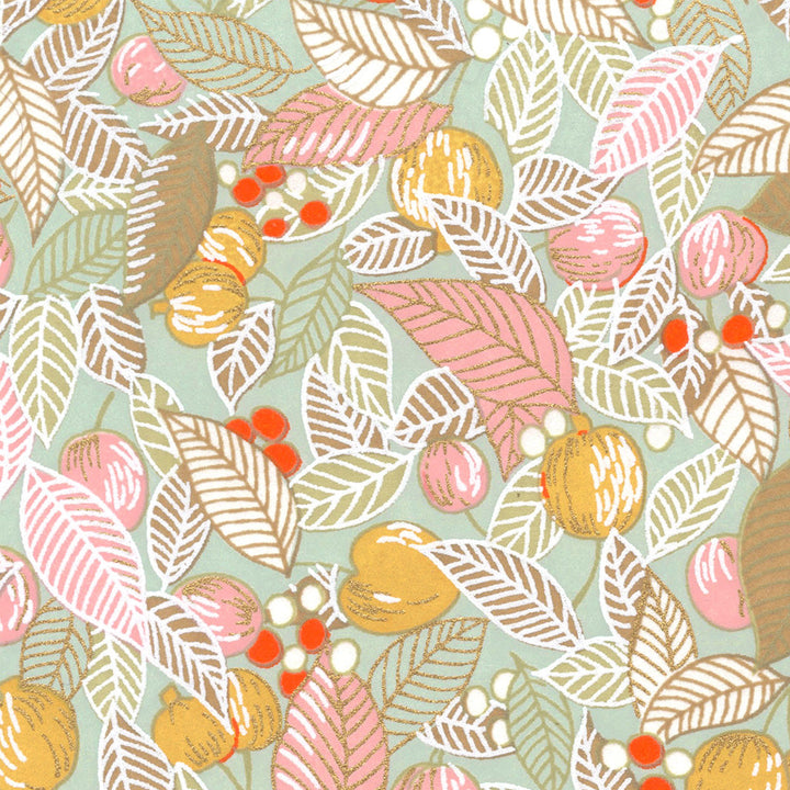 Boîte à Thé Cylindre - Feuilles, Baies et Fruits - Vert Sauge, Rose et Jaune Paille - M898