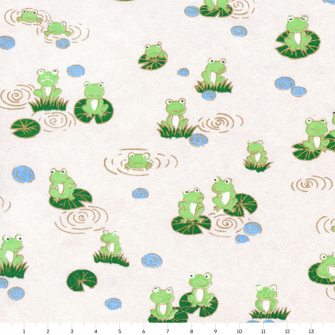 Papier Japonais - Grenouilles - Blanc Irisé, Vert Clair et Vert Foncé - M918