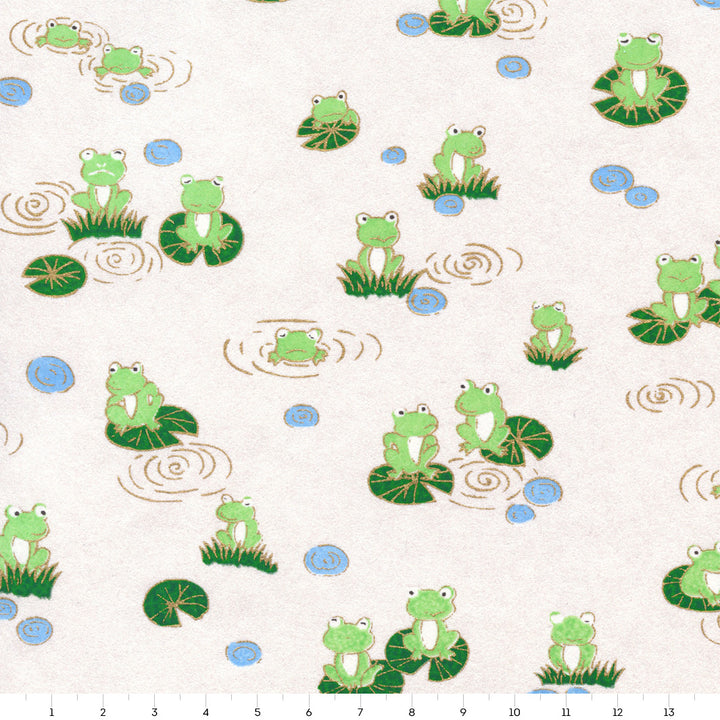 Papier Japonais - Grenouilles - Blanc Irisé, Vert Clair et Vert Foncé - M918