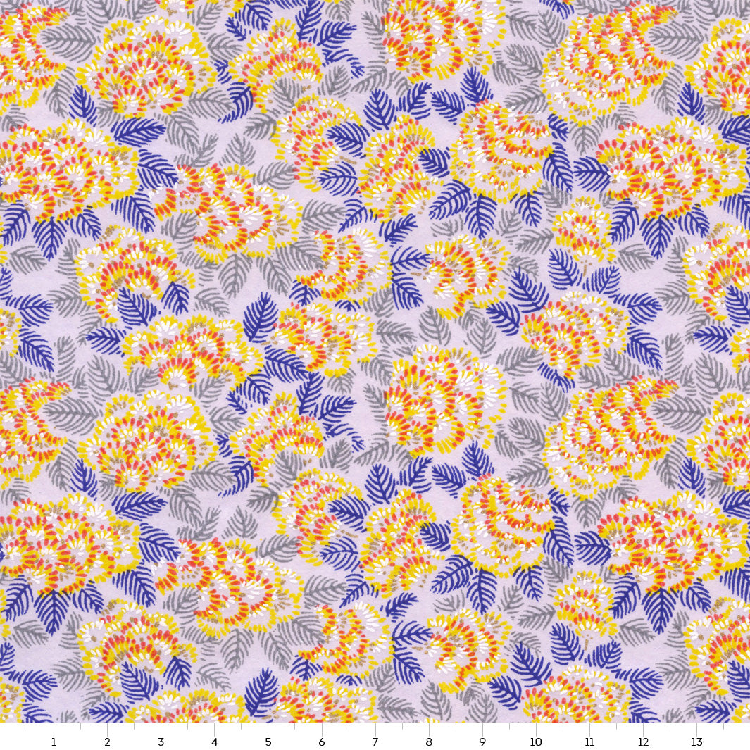 Papier Japonais - Chrysanthème Ajania - Jaune et Violet - M920