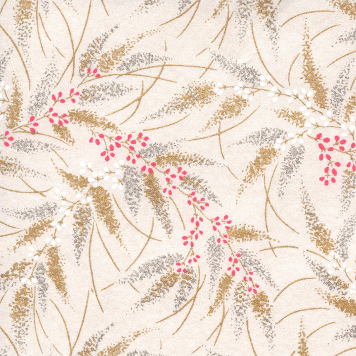 Carnet Papier Japonais - Conifères et Baies - Blanc Nacré, Or, Argent et Rose Vif - M928