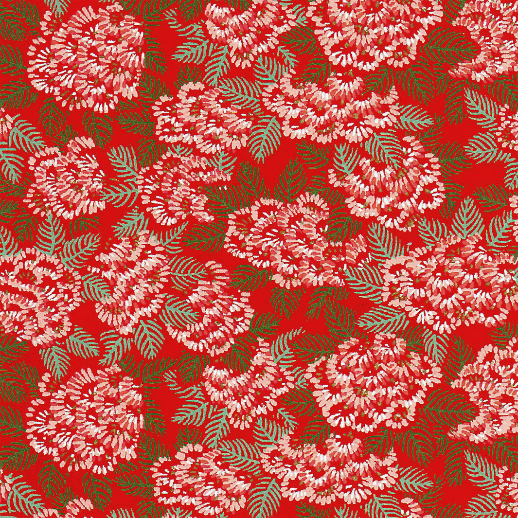 Carte - Coeur en Origami - Chrysanthème Ajania - Rouge, Rose et Vert - M938