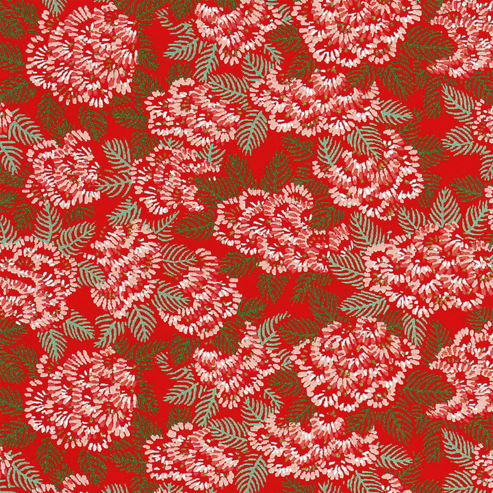 Carte - Coeur en Origami - Chrysanthème Ajania - Rouge, Rose et Vert - M938