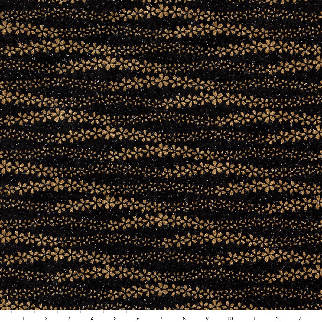 Papier Japonais - Brise de Fleurs - Noir et Or - M943