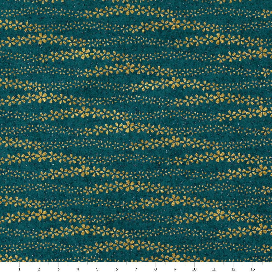 Papier Japonais - Brise de Fleurs - Bleu Canard et Or - M944