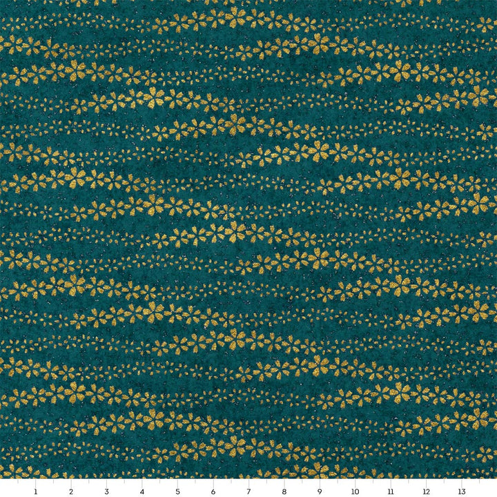 Papier Japonais - Brise de Fleurs - Bleu Canard et Or - M944
