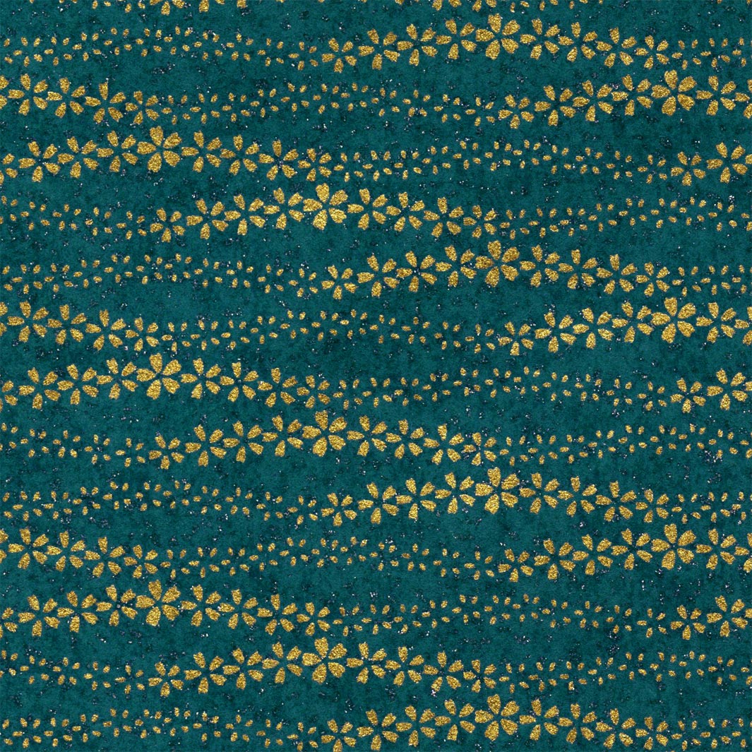 Papier Japonais - Brise de Fleurs - Bleu Canard et Or - M944