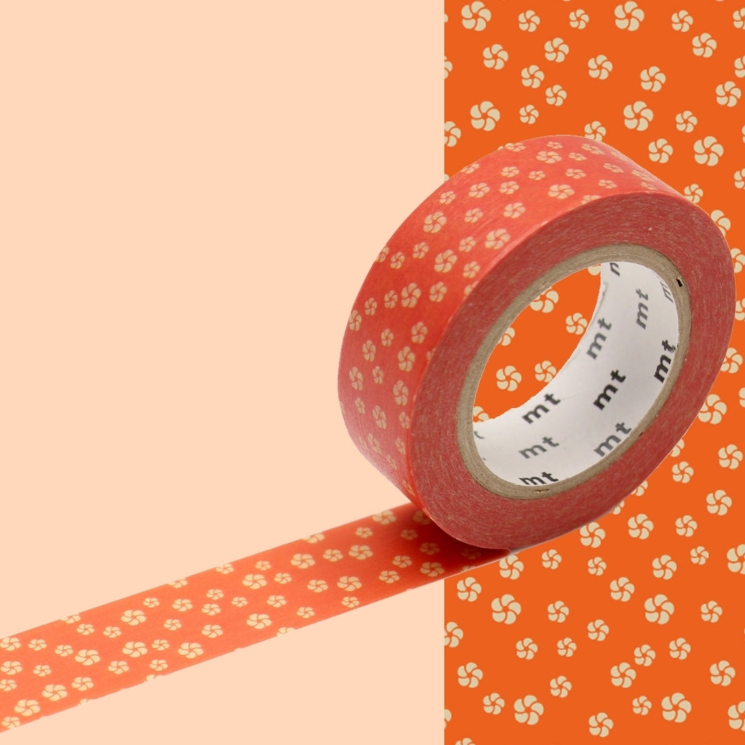Masking Tape - Nejiriume - Petite Fleurs de Prunier Beige, Fond Rouge