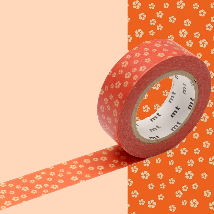 Masking Tape - Nejiriume - Petite Fleurs de Prunier Beige, Fond Rouge