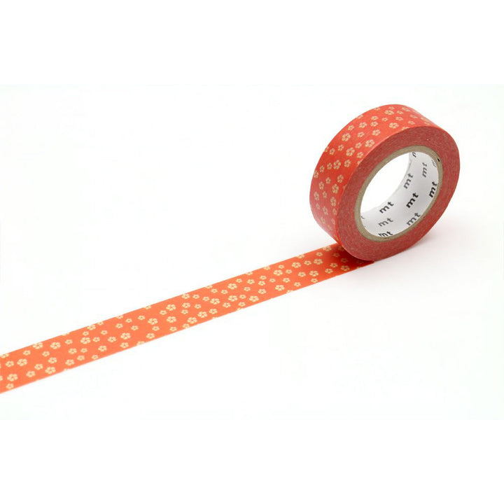 Masking Tape - Nejiriume - Petite Fleurs de Prunier Beige, Fond Rouge